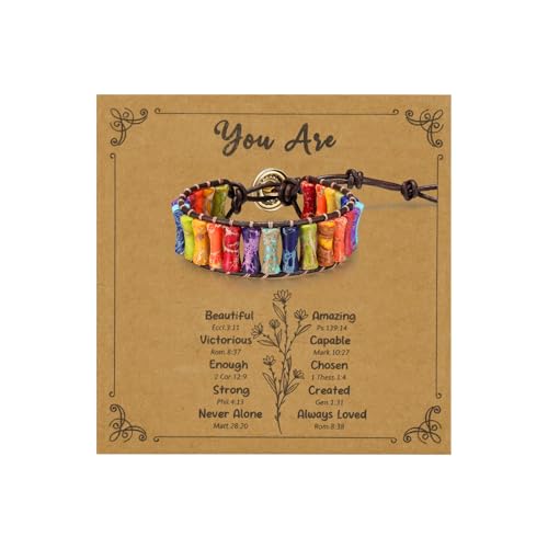 Sriomu 7 Chakra Bracelets for Women Handmade Natural Jasper Stone Healing Bead Bracelet Women Men Boho Friendship Inspirational Jewelry Natural Jasper Stone Double Layer Healing Bead Jewelry Gifts - color: Colorful-Black-Card B