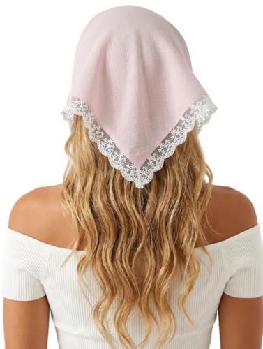 Huachi Pink Bandanas Head Scarf Headband for Women’s Hair - Lace Hair Scarf Bandana Headband - Cute Stylish Head Kerchief Summer Accessories - color: Pink