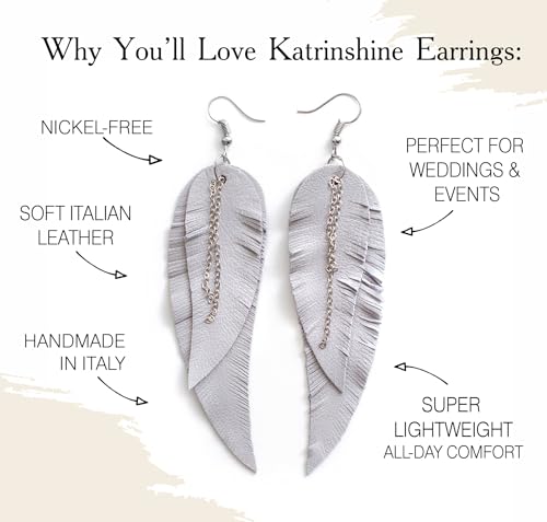 Black shiny Leather Feather Earrings for Women, Lightweight Minimal Boho Dangle Earrings, Small Simple Everyday Jewelry - color: light grey
