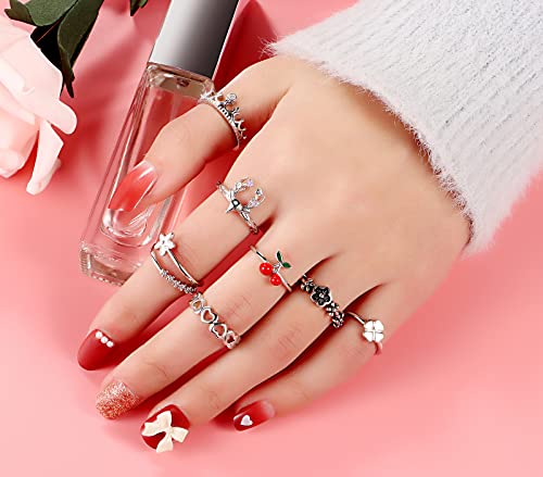 TAMHOO 20 Pcs Adjustable Rings Set for Women - Finger Rings Pack Stackable Rings for Teens- Cute Rings for Teen Girls -in Gold and Silver Tone - color: #4-Silver