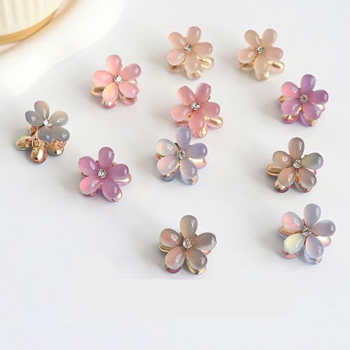 Small Crystal Hair Charm Claw Clips for Women Girl, 10PCS Gradient Cat's Eye Mini Flower Claw Design Hair Accessories (Blue) - color: Blue