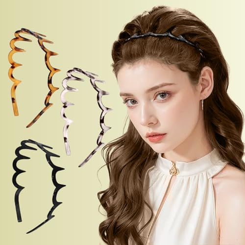Zig Zag Headbands for Women, 3PC Fashion Comb Headband with Teeth, Wavy Hairbands for Slicked Back Styles, Best Gifts for Women - color: 3 pcs
