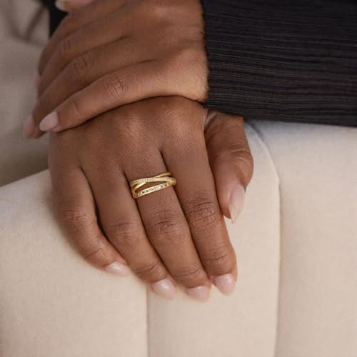 FISSEN JEWELRY Gold Rings for Women, Non Tarnish Dainty 14k Gold Plated Silver CZ Cross Ring Cute Cubic Zirconia Pinky Thumb Stackable Band Silver Finger Rings Size 6-10 Jewelry for Her - color: Gold Diamond Multi Layer
