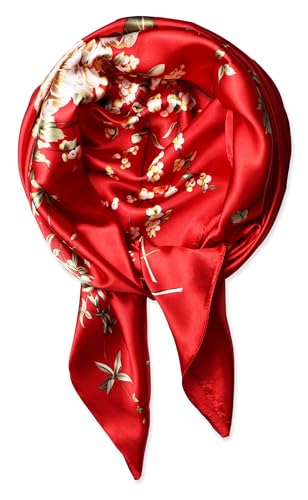 vabovin Satin Head Scarf for Women Silk Like Hair Scarf, 35 x 35 in | Silk Feel Fabric, Hair Wrap for Sleeping, Headscarf and Neck Scarf, Square Bandana Style, Fashion Accessory - color: 039 Red Peony