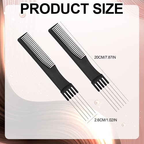 2pcs Black Metal Prong Pick Combs Parting for Women, Double-Head Parting Teasing Comb with Metal Pick Fork Comb Tool Hair Picking Comb for Hair Styling Salon Fine Hair Thick Thin Hair