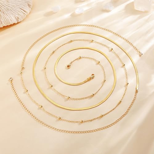 Risamil Waist Chain for Women, Dainty Gold Plated Belly Chain for The Waist Adjustable Waterproof Sexy Bikini Satellite Beads Sparkle Chain Simple Body Chain Summer Jewelry Gifts for Women - style: Snake1