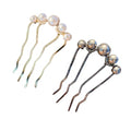 2 Pcs Pearl U Shaped Hair Side Combs for Buns Fashion 4 Prong Hair Updo Hair Sticks Metal Teeth Hair Fork Clips Decoration Hair Styling Accessories (Gold, Black)