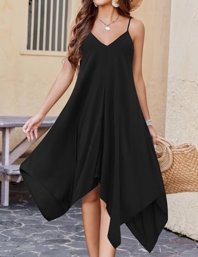 Chigant Women's 2026 Summer Dress Casual Boho Sundress Spaghetti Strap Swimwear Cover Up Beach Flowy Midi Vacation Dresses - color: 01black, size: XX-Large