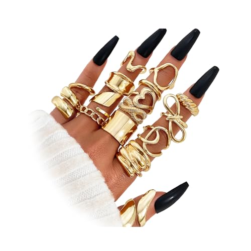 IFKM Gold Chunky Rings Set for Women 14k Gold Plated Thick Dome Stackable Open Rings Trendy Dainty Minimalist Jewelry Gifts - color: Gold, style: Geometric metal wind