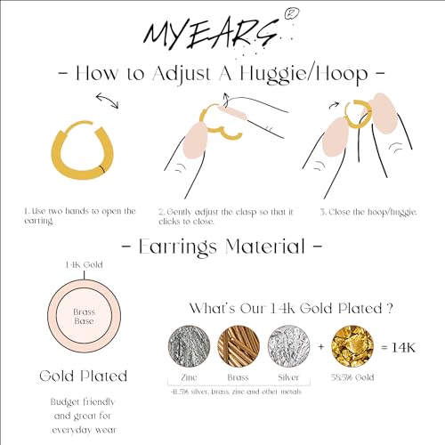 MYEARS Women Earrings Gold Huggie Hoop 14K Small Simple Hypoallergenic Everyday Jewelry - style: Beaded Band