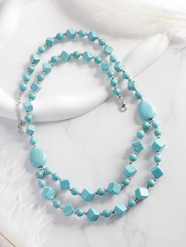 MINACHI Boho Created Turquoise Bead Long Strand Necklace, Bohemian Statement Jewelry Gift for Women - color: S01A
