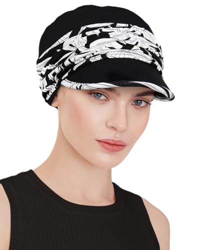 Chemo Headwear Viscose Newsboy Cap for Women Summer Hats - color: Black White Pattern