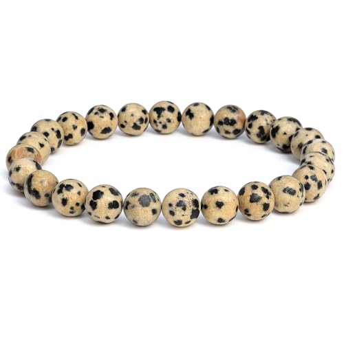 ANAYA AGATE Healing Crystal Bracelet for Women and Men – 8mm Round Beaded Bracelet for Men and Women – Unisex Stretchy Gemstone Bracelet for Healing and Protection - color: Dalmatian Jasper