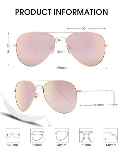 JOOX Polarized Aviator Sunglasses for Women Men, UV400 Protection Lens and Lightweight Metal Pilot Frame JX2775 - color: Shiny Gold/Pink Mirror