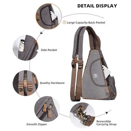 KL928 Canvas Sling Bag Small Crossbody Purse Casual Backpack for Men Women(Small Version, Dark Grey) - color: Medium-d.grey