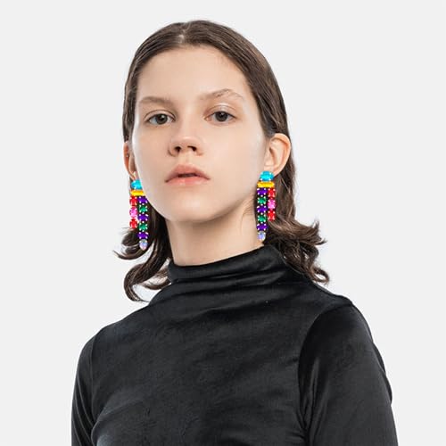Boho Large Sparkly Rhinestones Teardrop Drop Dangle Earrings Long Tassel Full Crystals Chain Earrings for Women Wedding - style: Colorful