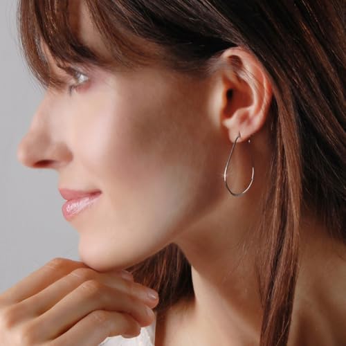 Oval Threader Hoop Earrings for Women - Lightweight Thin Teardrop Earring Hoops - 14k Gold, Rose or 925 Sterling Silver Plated - color: 1.4" inch - 925 Sterling Silver Plated