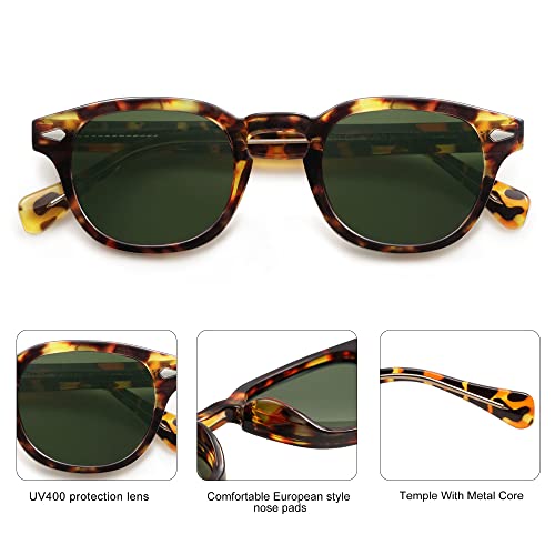 SOJOS Retro Small Round Sunglasses for Men Women Trendy Circle Style UV400 Lenses Unisex Sun Glasses SJ2251 - color: Tortoise/Dark Green