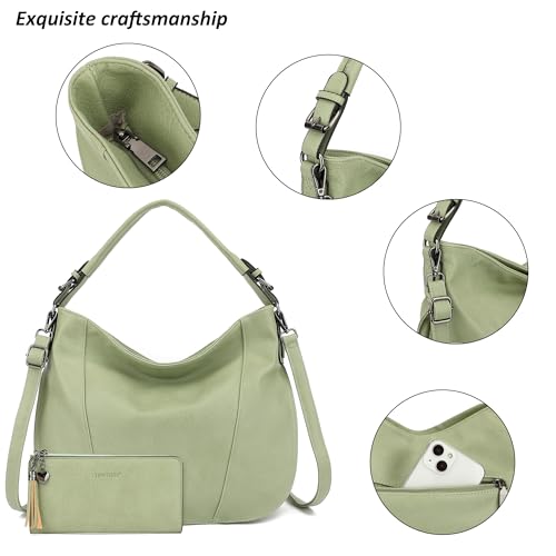 TANTOMI Hobo Bags Purses for Women, Women's Crossbody Handbags and Shoulder Bag, Multi-Pocket Large Hobo Purse - color: Light Green