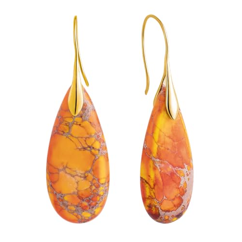 SELOVO Stone Fishhook Dangle Drop Earrings Statement Earrings for Women Stone - color: Orange-Gold Color Hook