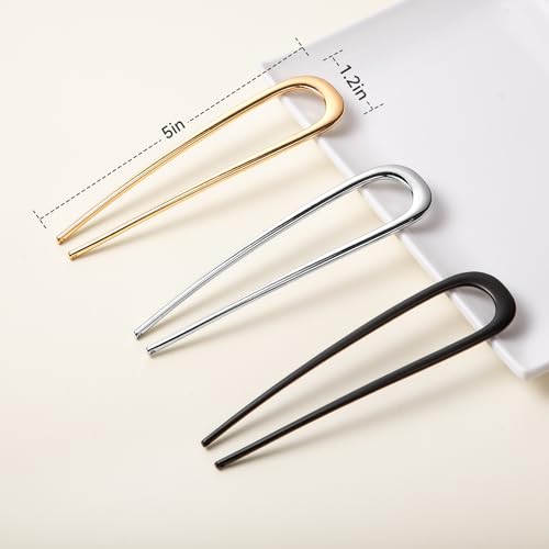 3 PCS French Hair Pins for Women, Elegant Hair Pins for Buns, French Twists and Updos, Gold Hair Accessories - color: Gold / Silver / Black