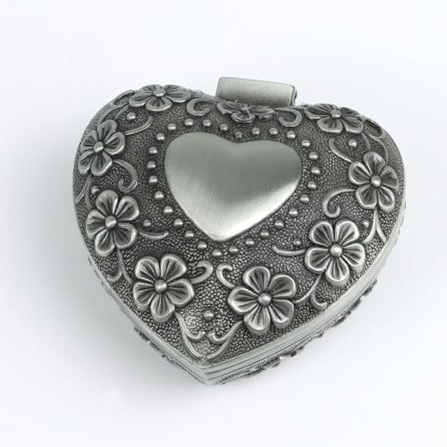 Vintage Metal Trinket Jewelry Box, Small Heart Shape Jewelry Organizer Rose Flower Sunflower Antique Treasure Chest Ring Holder, Earrings Necklace Storage Box Keepsake Box for Women (Heart-Sunflower) - style: Heart-Sunflower
