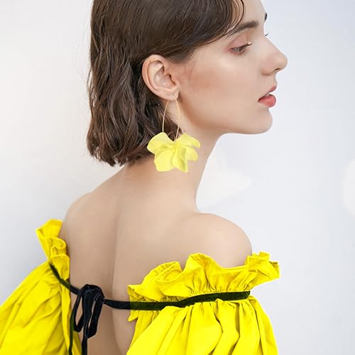 Exaggerated Bohemian Resin Rose Flower Petal Dangle Drop Earrings Long Acrylic Tiered Floral Tassel Earring for Women - color: Light Yellow