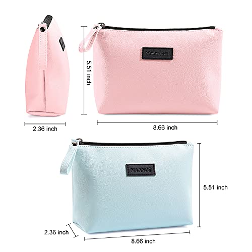 MAANGE Cosmetic Bags for Women Small Makeup Bag for Purse Pu Leather Makeup Pouch Travel Makeup Bag with Zipper Make Up Bag for Travelling - color: Blue + Pink