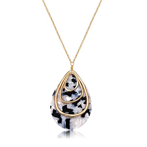 MOLOCH Long Necklace For Women Geometry Teardrop Acrylic Circle Pendant Necklace Statement Boho Acetate Resin Necklace Minimalist Gift - color: Black white