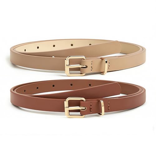 HOTWILL 4 Pack Women Skinny Belts for Jeans Dress Thin Waist Belt for Ladies - color: Gold Buckle D Black Beige Brown White, size: Small