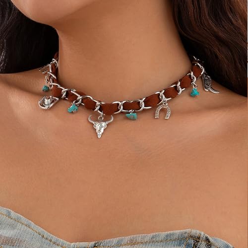 Layered Boho Necklaces for Women Gold Coin Pendant Necklaces Stackable Turquoise Choker Necklace for Women Western Jewelry - style: Style 10