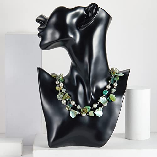 Noessla Layered Beaded Chunky Necklace for Women Boho Two-color Shell Statement Necklace Fashion Collar Costume Jewelry Gifts for Mum - color: 14-Green