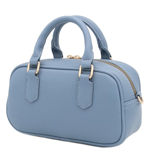 FashionPuzzle Mini PU Leather Satchel Purse Top Handle Crossbody Bag - color: Blue Grey
