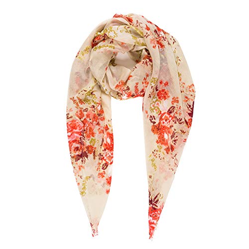 MELIFLUOS DESIGNED IN SPAIN Scarf for Women Lightweight Floral Flower Scarves for Summer Fall Shawl Wrap - color: Barcelona Collection 8 - Beige Elegant Floral