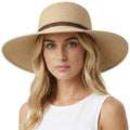 DRESHOW Beach Hats for Women Big Straw Wide Brim Summer Hat Floppy Foldable Roll up Cap Sun Hat UPF 50+ - color: 1 Pack Bowknot Hat: Khaki, 4.7" Brim
