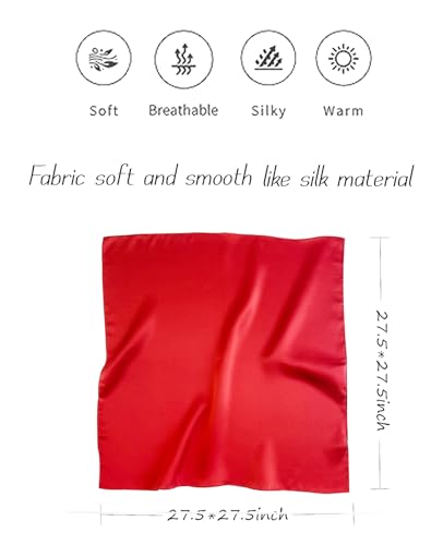 Hioyiwse Satin Square Scarf for Women Solid Color Emulation Silk Handkerchief Hair Ribbon Headband Handbag Purse - color: D1-big Red(23.6*23.6inch)