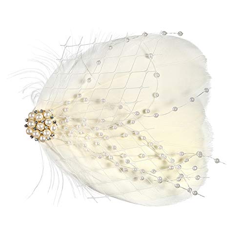 Fascinator Peacock Feather Hair Clips Flapper Headband Art Deco 20's Accessories for Women - color: 04white