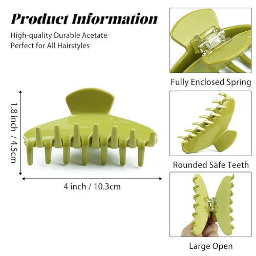 MAORULU Cute Claw Clip for Women – 4.3'' Large Acetate Hair Clips for Thick Thin Curly Long Hair, Durable Hair Clamps Non-slip Jaw Clip, Strong Hold, Stylish French Design (Avocado) - color: Avocado