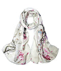 ANDANTINO 100% Silk Long Scarf-Women Large Oblong Shawls with Gift Packed - color: Beige-flower&birds