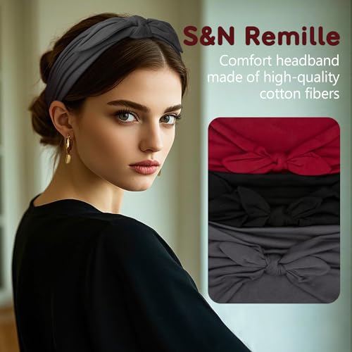 S&N Remille Wide Headbands for Women, Large Hairband, Elastic Non-Slip Headband Twist Knotted Accessories, Yoga Workout Vintage Hair 3 Pack (Multi-colored-4) - color: Multi-colored-4