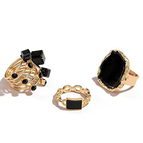 Statement Rings For Women Chunky Gold Ring Unique Cocktail Rings Vintage Big Black Drip Ring Fashion Punk Jewelry For Women - style: suit