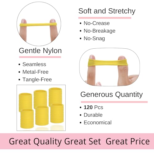 LuSeren 120 Pcs Yellow Hair Ties for Women, No Damage Soft Seamless Nylon Hair Elastics for Thick Hair, Ponytail Holders, Solid Yellow Hair Accessories - color: Yellow
