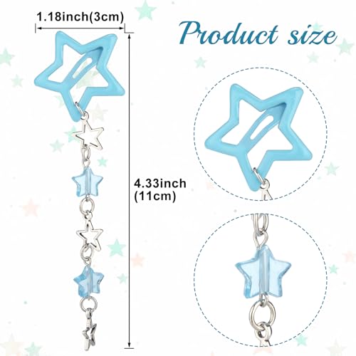 Pndeyo 2pcs Star Tassels Hair Clips for Women, Non-Slip 2000s Y2K Hair Snap Barrettes, Cute Star Beaded Pendant Hair Pin Accessories for Braid Long Short Thin Thick Hair- Blue - color: Blue
