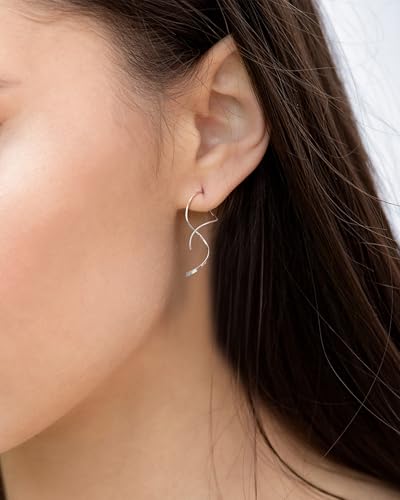 Handmade Spiral Threader Earrings Sterling Silver Hypoallergenic Twisted Pull Through Drop Dangle Earrings for Women - Silver & Gold - color: Silver