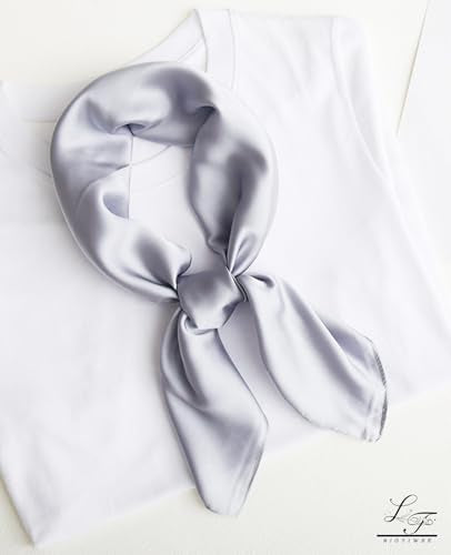 Hioyiwse Satin Square Scarf for Women Solid Color Emulation Silk Handkerchief Hair Ribbon Headband Handbag Purse - color: D13-silver(23.6*23.6inch)
