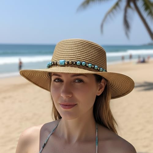 Hat Band for Cowboy Cowgirl, Turquoise Hand Made Replaceable Beaded Belt for Panama Fedora - color: Square Turquoise