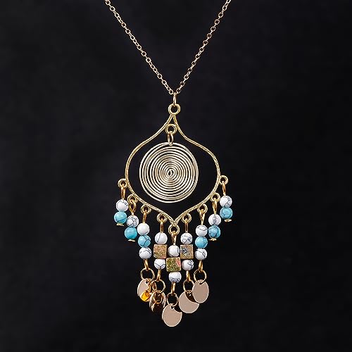 Bohemian Long Tassel Turquoise Beads Water Drop Dangle Earrings For Women Vintage Sbb Copper Coil Necklace Mujer Exaggerated Earring - color: Style 3