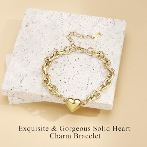 Emibele Heart Charm Bracelet for Women, Bible Verse Bracelet Stainless Steel 18K Gold Plated Bracelet Love Pendant Link Chain OT Clasp, Birthday Christmas Jewelry Gift for Mother Her - color: Gold Heart