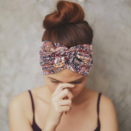 DRESHOW 6 Pack Extra Wide Headbands for Women Large Turban Headband Boho Head Wrap Elastic Hairbands Hair Twisted Knot Hair Accessories - color: 6 Pack Knotted: Patterned a