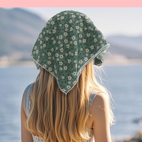 Bandanas for Women Men 21"x21" Floral Headband Scarf Versatile Hair Bandana Square Head Scarf - color: Green Meadow